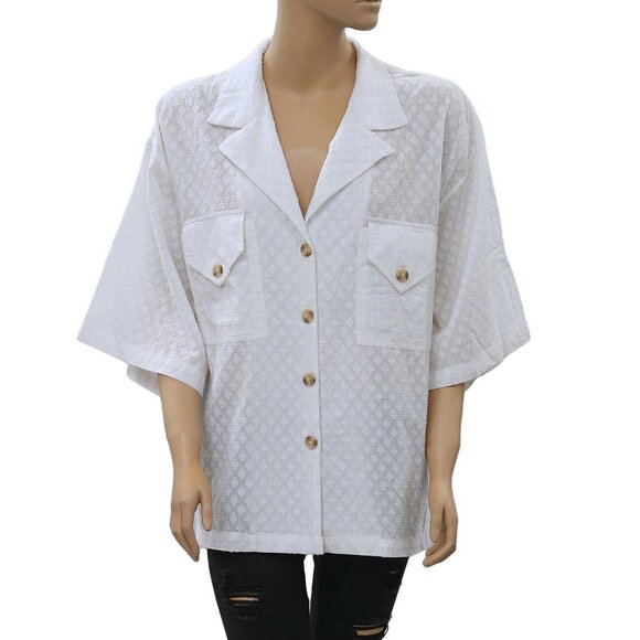 Rhode Resort Oliver Fil Coupe Cotton White Shirt Top Buttondown S New 258032 - Picture 5 of 9